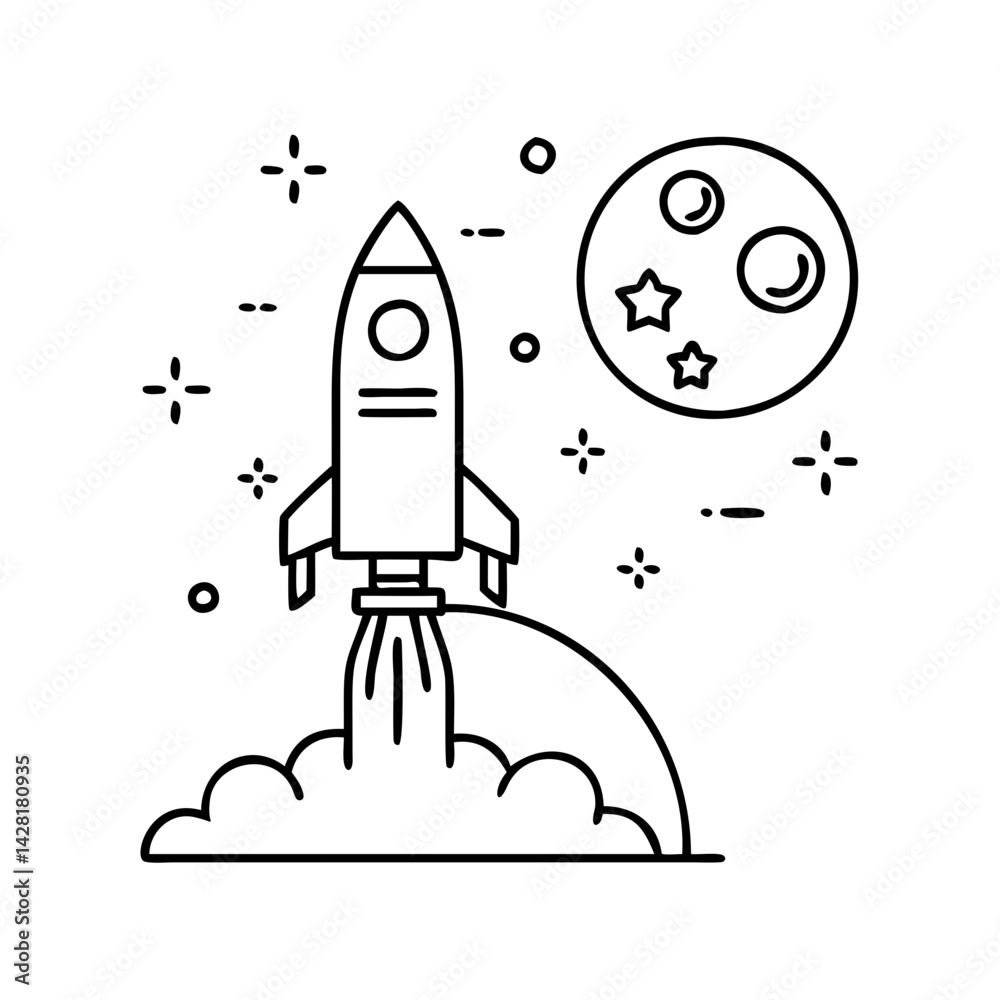 rocket launching toward the moon icon, rocket launching toward the moon line art - simple line art of rocket launching toward the moon, perfect for rocket launching toward the moon logos and icons rocket launching toward the moon icon, rocket launching toward the moon line art - simple line art of rocket launching toward the moon, perfect for rocket launching toward the moon logos and icons