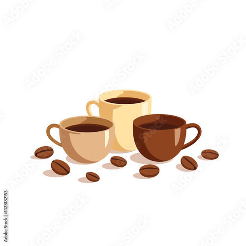 Diverse coffee cups arranged elegantly on white background, unity concept