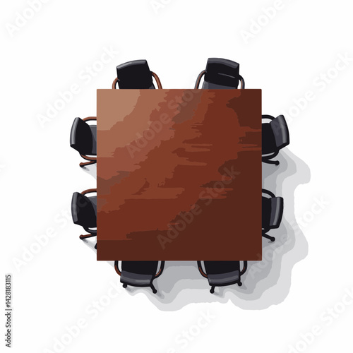 Minimalist board meeting table with chairs on white background, professionalism
