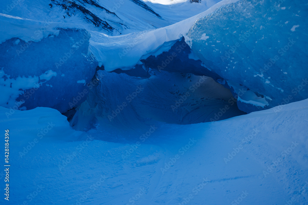Pristine ice glacier formations create a natural frosty cave