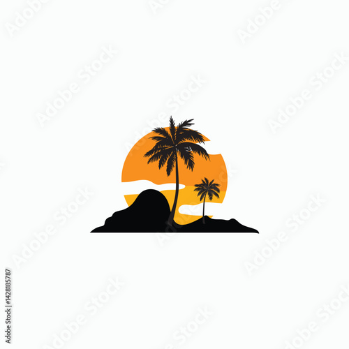 Palm tree silhouette icon. coconut tree silhoette simple flat vector illustration.Palm Logo Design Vector 