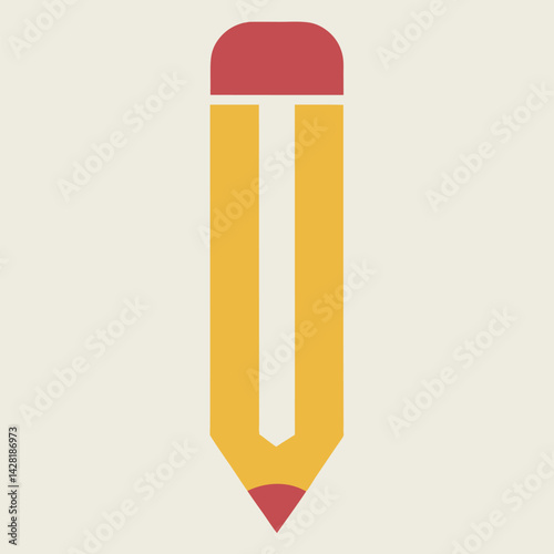 Minimalist yellow pencil vector illustration with red eraser and tip design