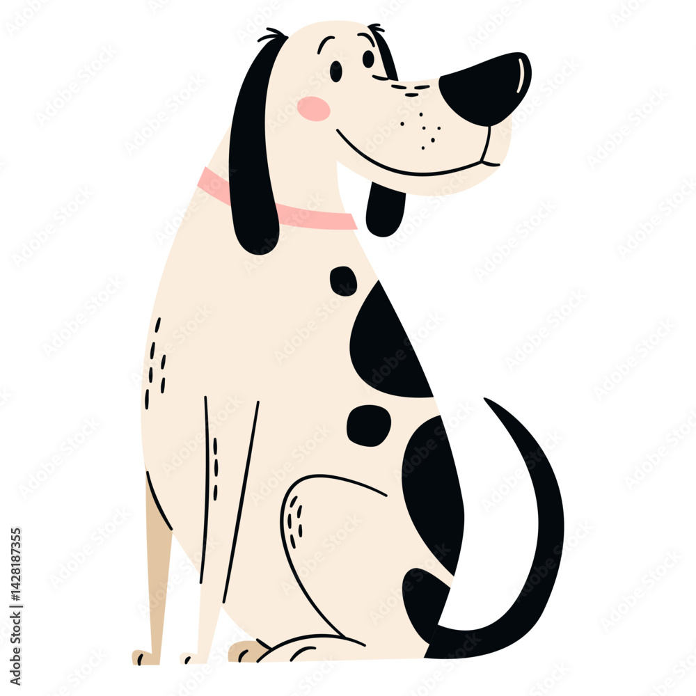 Obraz premium Flat vector illustration in a simple children's style. Cute dog on white background. Farm animals . Vector illustration