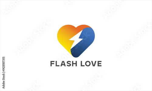 Gradient Heart with Lightning Bolt Flash Love Logo Design