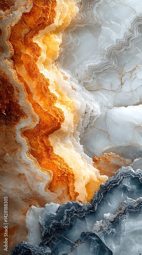 Striking close up of agate stone mobile wallpaper with vibrant orange white gray swirling patterns and natural mineral formations

