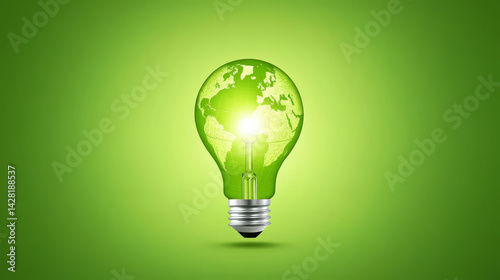 Eco friendly light bulb with green earth map symbolizes sustainable energy and environmental awareness