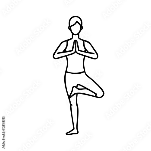 tree pose vrikshasana icon, tree pose vrikshasana line art - simple line art of tree pose vrikshasana, perfect for tree pose vrikshasana logos and icons