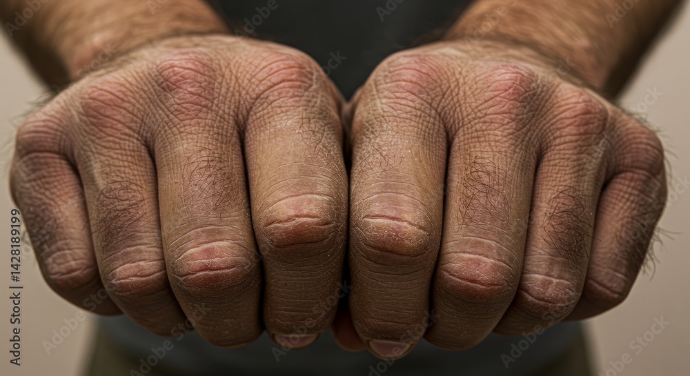 Fototapeta premium Close Up of Rough Dry Hands Showing Texture and Age