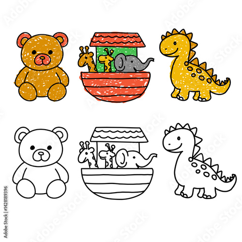 Cute Animal Toys and Noah's Ark Vector Icons
