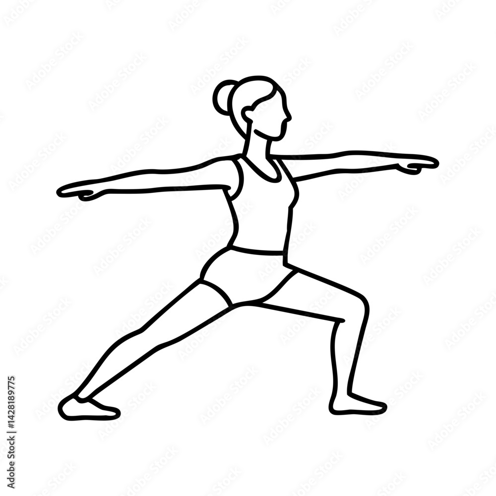 warrior pose virabhadrasana icon, warrior pose virabhadrasana line art - simple line art of warrior pose virabhadrasana, perfect for warrior pose virabhadrasana logos and icons