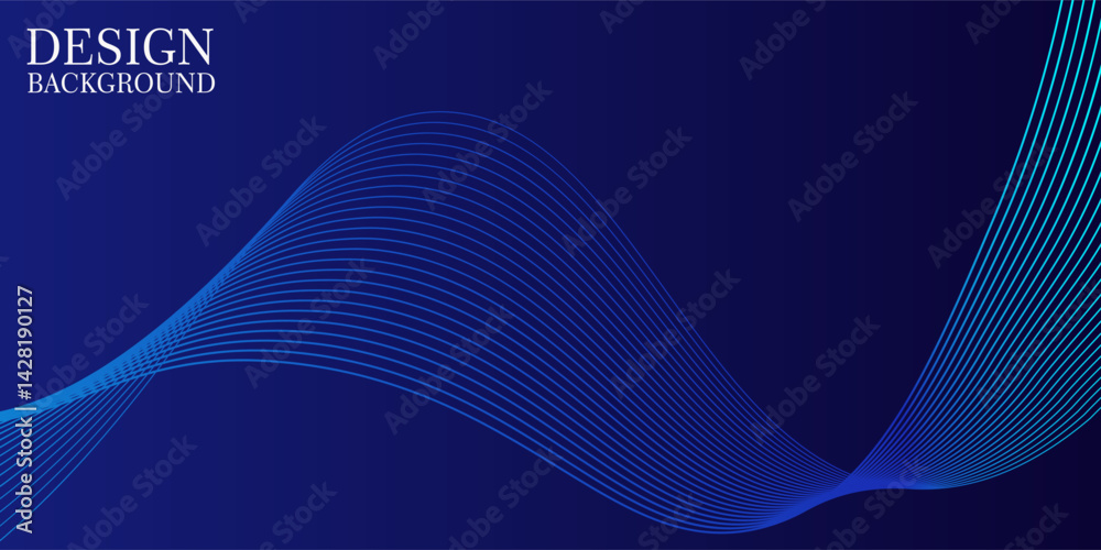 Fototapeta premium Abstract dark blue banner template. Vector minimal wavy line background with text for social media cover, header