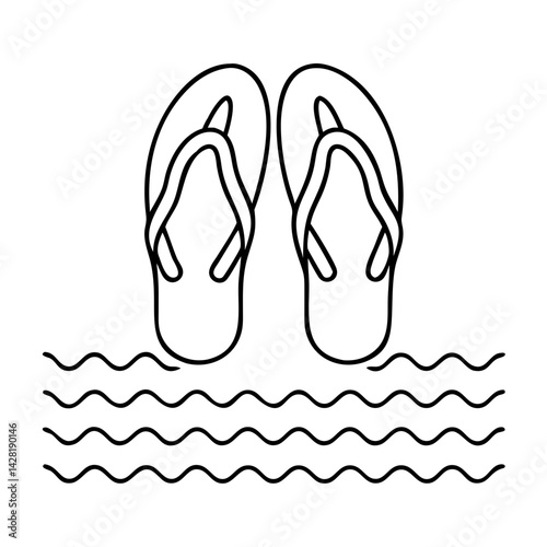 waves and flip flops icon, waves and flip flops line art - simple line art of waves and flip flops, perfect for waves and flip flops logos and icons