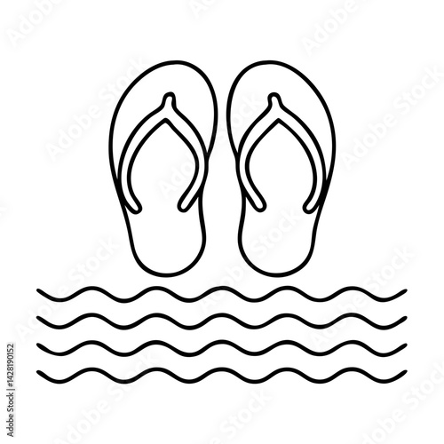 waves and flip flops icon, waves and flip flops line art - simple line art of waves and flip flops, perfect for waves and flip flops logos and icons