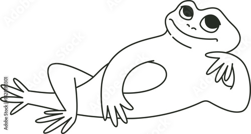 Funny frog posing. Anthropomorphic animal in doodle style.