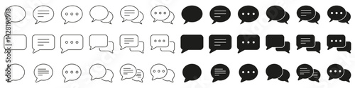 Chat and communication bubbles line and solid icon set. Speech and message icons symbol collection. Editable stroke. Isolated vector illustration