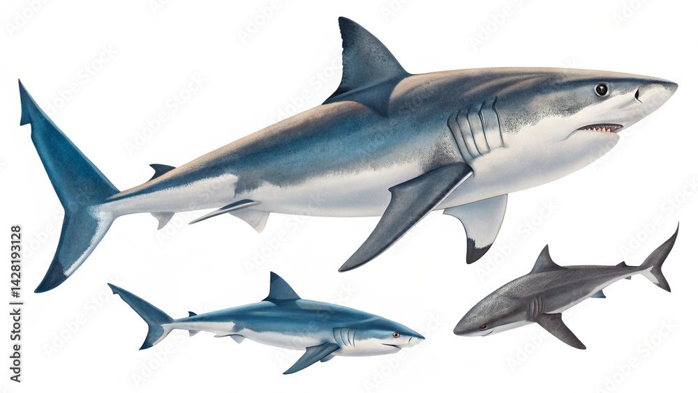 Obraz premium Realistic Shark with White Background 