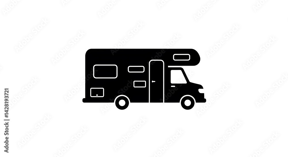 Rv Camping Graphic Illustration of Camper Van on White Background Rv Camping Graphic Illustration of Camper Van on White Background