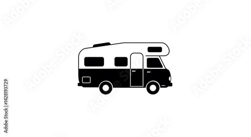 Black and White Rv Illustration Perfect for Travel and Road Trip Designs