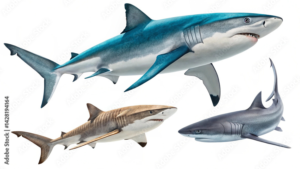 Obraz premium Shark Profile Isolated on White 