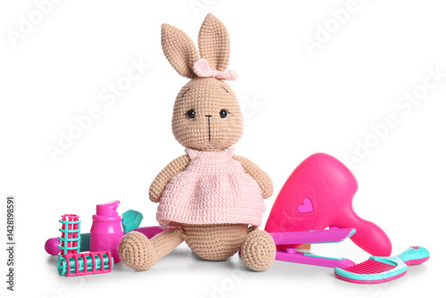 Knitted toy bunny and haird...