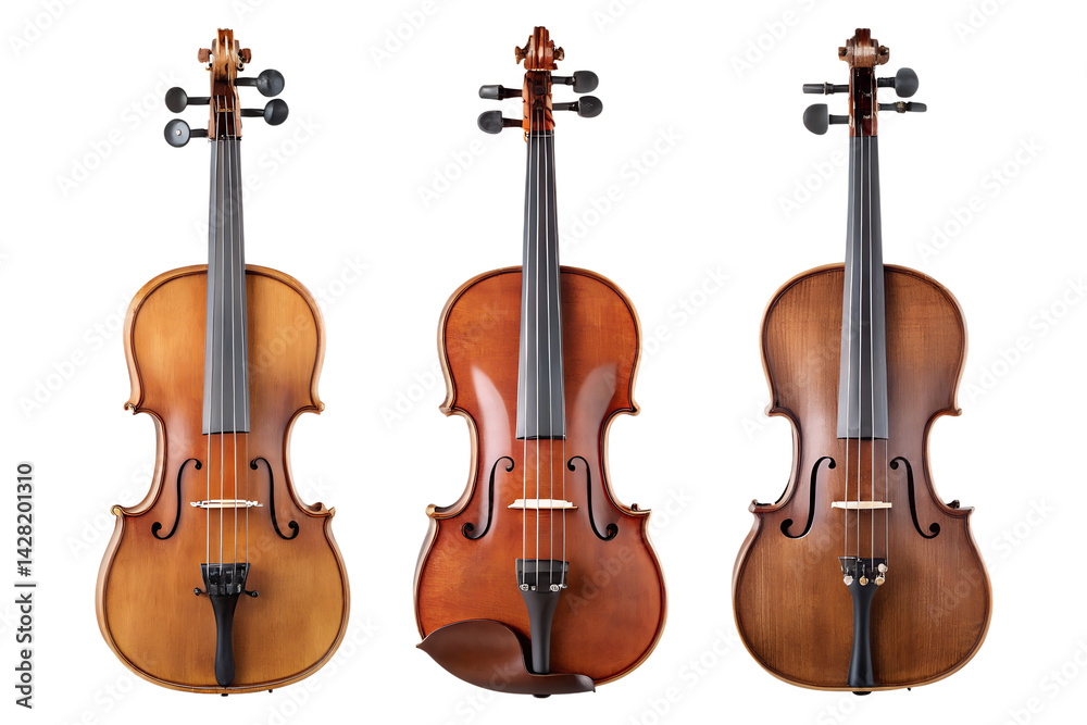 Fototapeta premium Set of classic violins isolated. png transparency