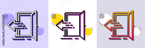 Entrance line icon. Halftone dotted pattern. Gradient icon with grain shadow. Entry door sign. Building exit symbol. Line entrance icon. Various designs. Vector