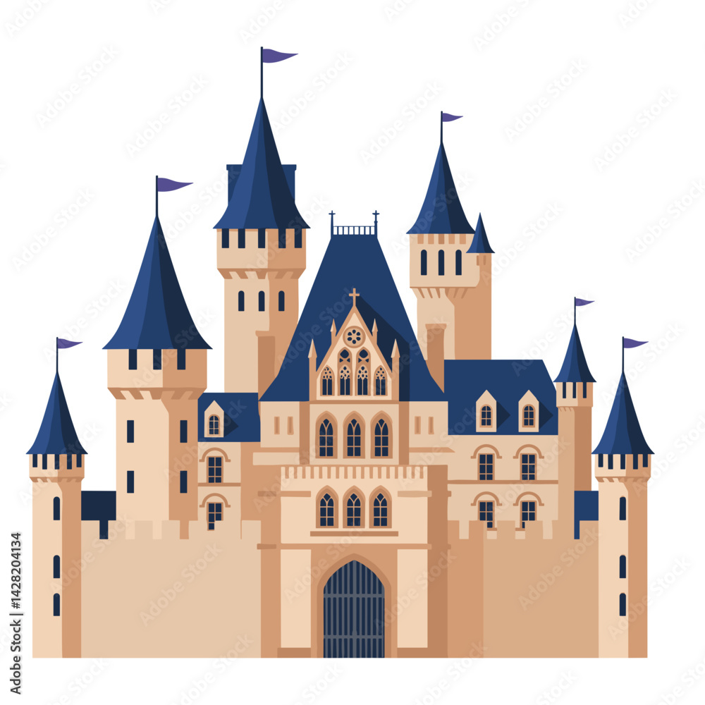 Obraz premium Fantasy castle illustration with towers and flags 