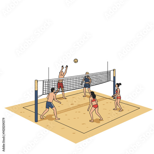 Beach volleyball players enjoying a game on sand court  