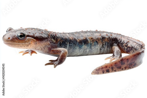 Salamander on White Background, , brown and blue salamander walking in front of a clean white background