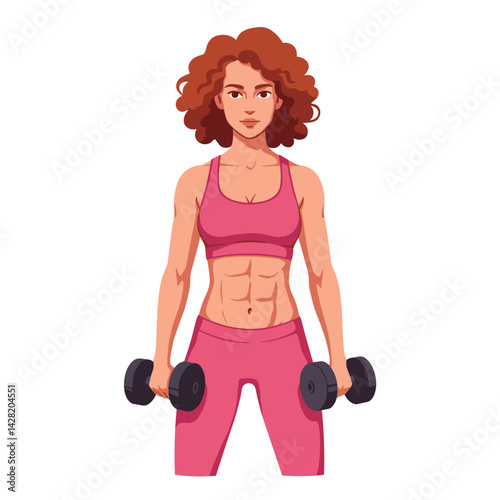 Fit woman lifting weights in a pink workout outfit  