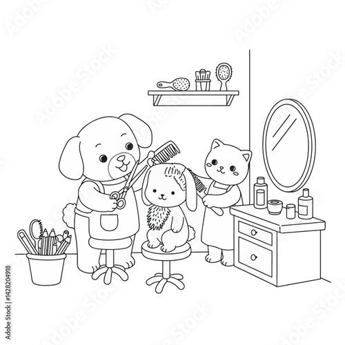Cute Animal Hair Salon with Dog Cat and Rabbit