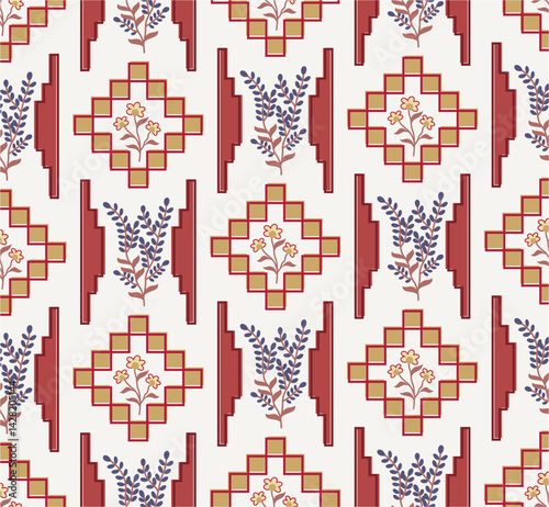 Geometrical and Floral Abstract Repeat Vector Pattern