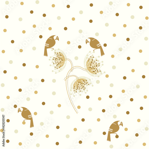 Cute Ethnic Birds with Colorful Circles Repeat Vector Pattern for Kids