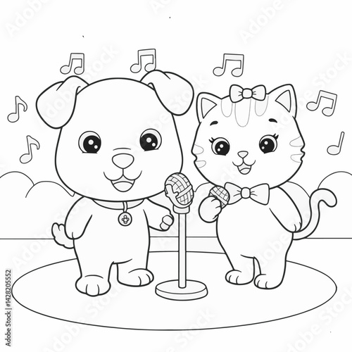 Cat and Dog Singing on Stage with a Microphone