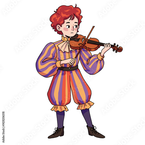 Young Violinist Playing in Colorful Costume  