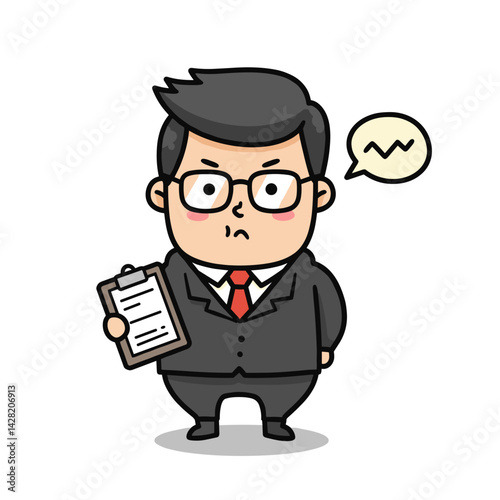 School principal looking serious holding a clipboard  
