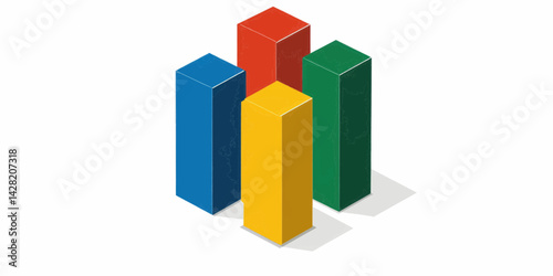 Simple 3D bar graph with four multi-coloured bars on a white background for business presentations, comparison blogs and infographic elements.