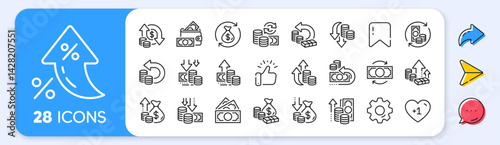 Money line icons. Interest rate, AI generate, Inflation icons. Finance, revenue reduction and financial benefit set. Economy, money savings and increase profit line icons. Vector