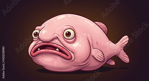 Cartoon Pink Blobfish with Droopy Face and Sad Expression Illustration