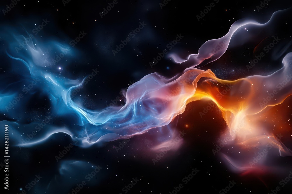 Abstract blue and orange swirling nebula with sparkling dust. Abstract blue and orange swirling nebula with sparkling dust.