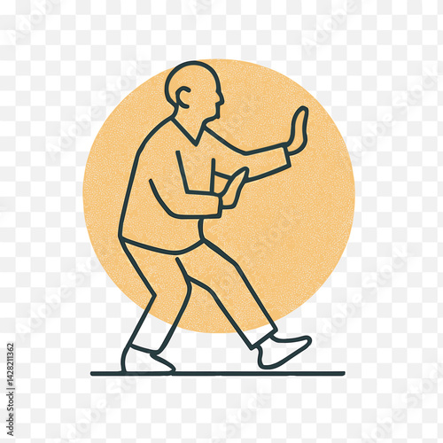 Senior practicing Tai Chi against a minimalist background  