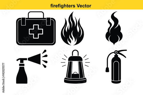 Fire extinguisher vector icon set symbol illustration