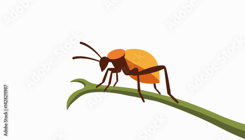 Geometric aphid resting on a green stem, minimalistic illustration