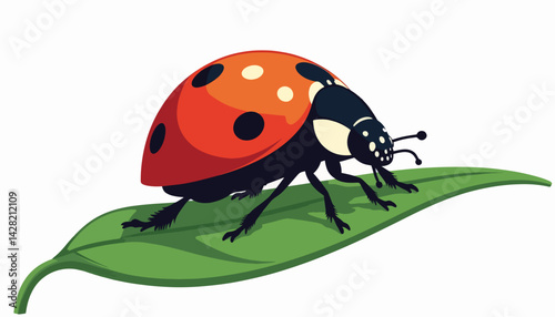 Geometric ladybug on green leaf, nature illustration