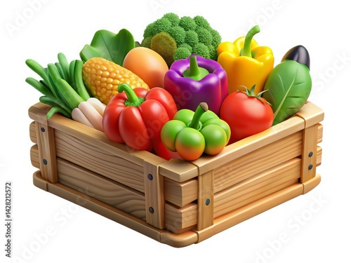 Fresh Harvest: Vibrant Vegetables in Wooden Crate