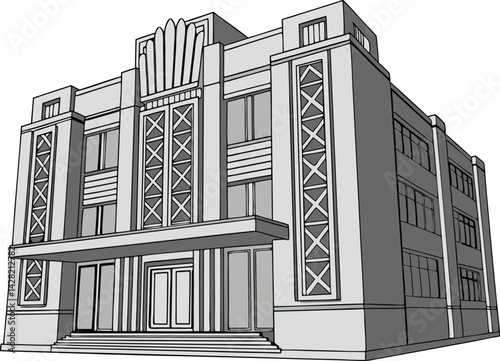 Art Deco Building Illustration Elegant Architectural Design