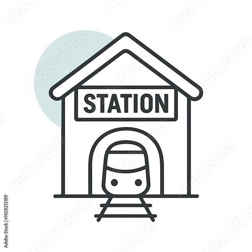 Train Station Illustration in Minimalist Style with Soft Colors  