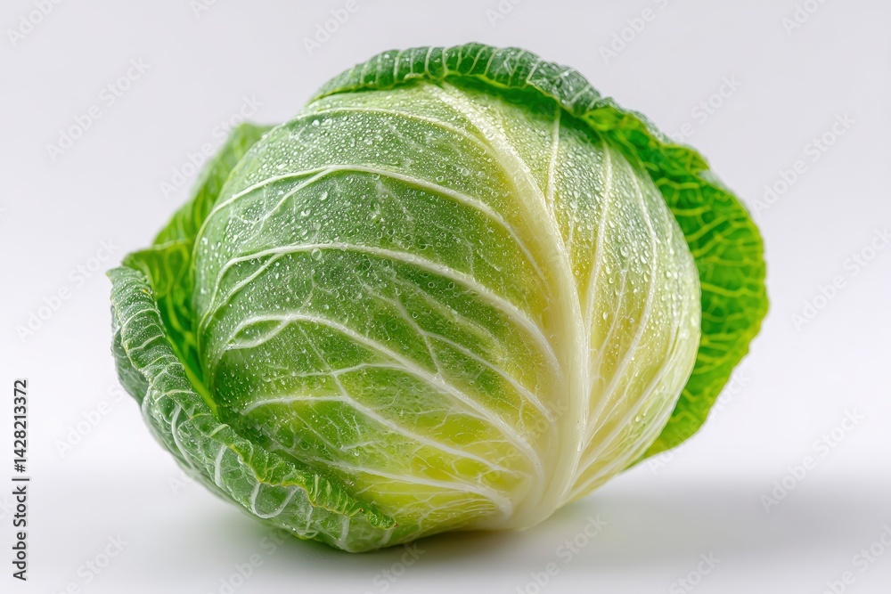 Fototapeta premium Cabbage with Water Droplets on White Background