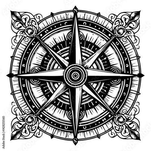 Vintage Compass Rose Illustration for Nautical Themes