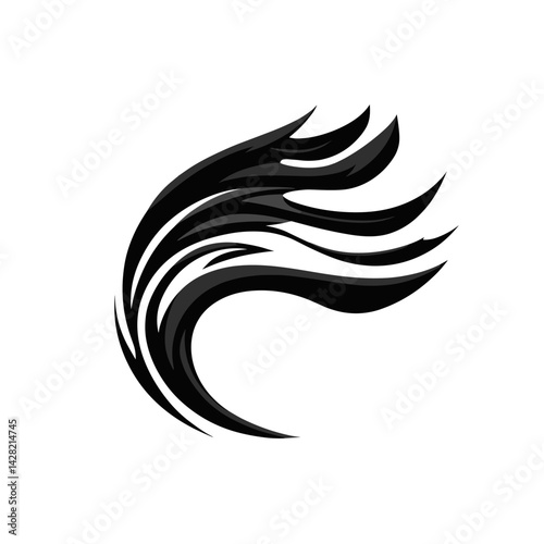 Elegant Black Wind Icon with Flowing Lines  